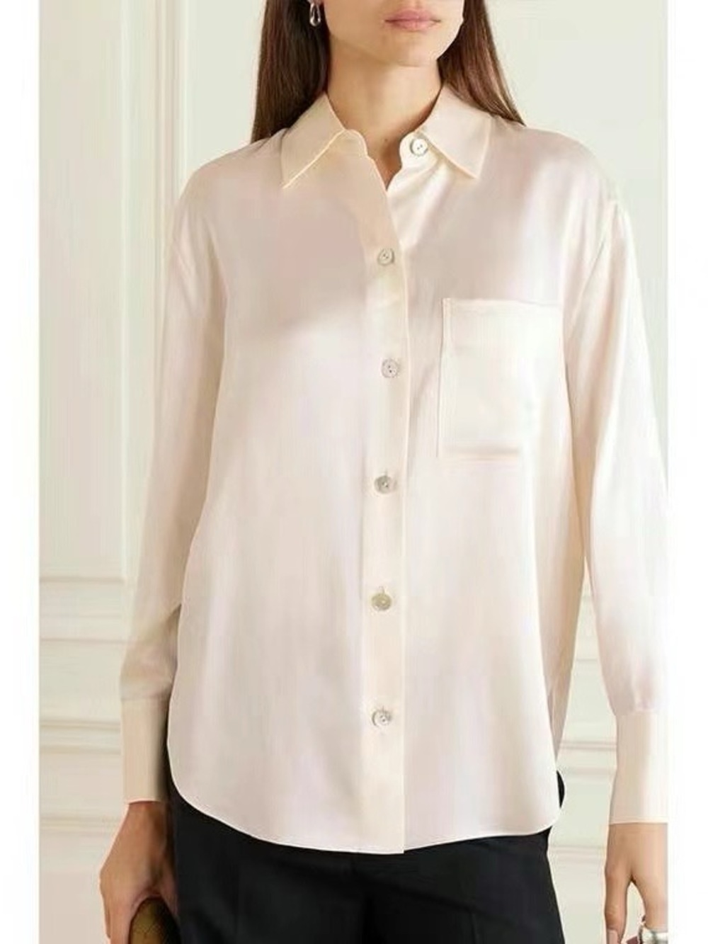 NWT $395 Vince Silk Relaxed Chest-Pocket Blouse